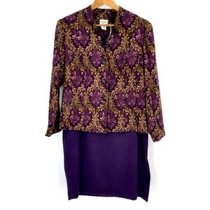 DORBY‎ Vintage Womens 12 Blazers Suit Jackets Purple Demask Single Breast Ladies
